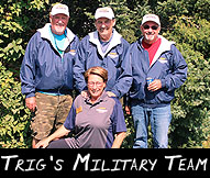 2022 Trig's Military Team (from left) Terry Moline, Terry Anklam, Tom Cavy, Greeter Wanda Hase (at front)